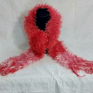 Handmade Knitted Red To White Cozy Fuzzy Scarf